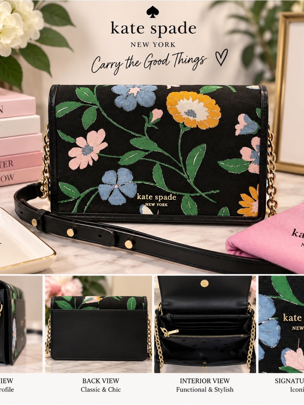 🌸 Kate Spade Black Floral Crossbody — Sales Listing